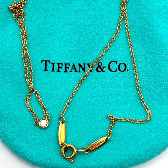 Tiffany & Co. 18k Yellow Gold 16” Chain Necklace .05 CTW Bezel-Set Diamond NWOB - Picture 9 of 15